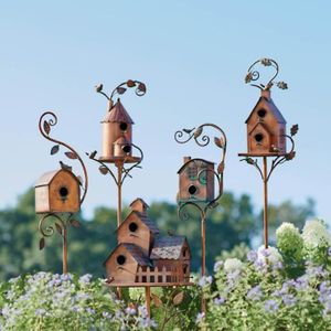 décoration de jardin en métal mangeoire à oiseaux en plein air paysage en  métal suspendus solaire mangeoires à oiseaux étanche en métal solaire  mangeoires à oiseaux