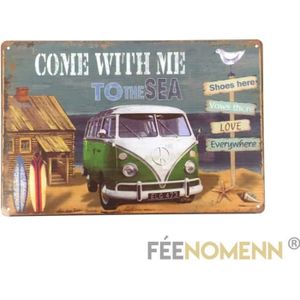 Plaque en metal vintage Van et montagne- Plaque de décoration Camping,  autocars