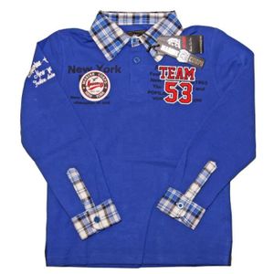 T-Shirt Polo Enfant Garçon Col Poignet Carreau Marine Corps NY du 4 ans au 14ans