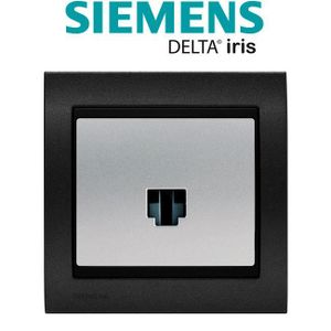 PRISE Siemens - Prise Informatique RJ45 Silver Delta Iris + Plaque Métal texturé Alu Noir