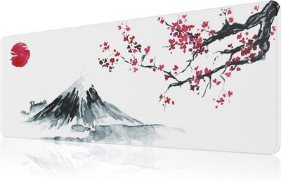 Tapis De Souris XXL Japonais Sakura 80x30cm - Base Antidérapante - Bords Cousus - Motif Fleurs De Cerisier