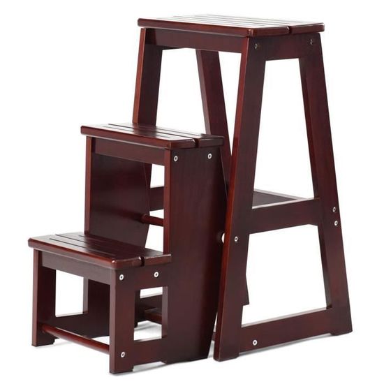 Escabeau 2 Marches Pliable COSTWAY - Bois De Sapin - Tabouret Et Support Plantes - Charge 250 Kg