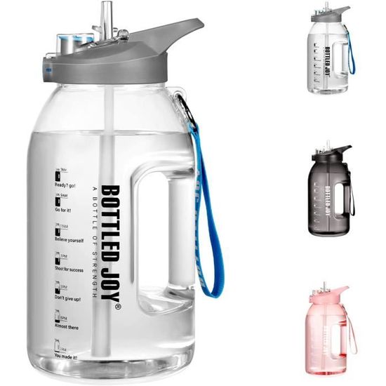 Gourde Sport, 1L Bouteille D'Eau Avec Paille, Avec Marqueur De Temps De Motivation, 2 Choix De