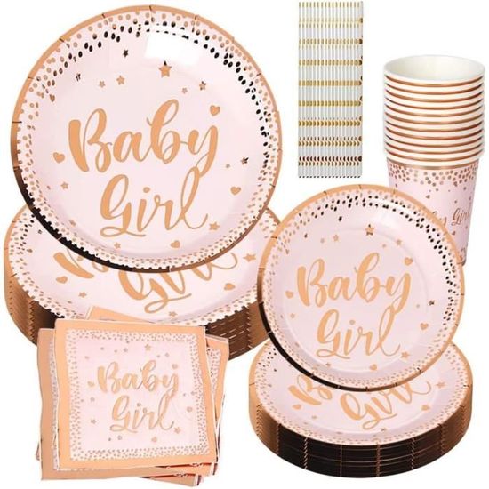Set De Vaisselle Jetable 69 Pièces Or Rose Et Strass Pour Fêtes, Anniversaires Et Célébrations