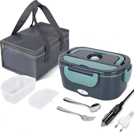 HapopFan Gamelle Chauffante 80W 3 En 1 Haute Puissance 220V 24V 12V 1.8L Acier Inoxydable Portable Boîte Electrique Isotherme Chauffante Repas Pour Voiture Camion Bureau Travail