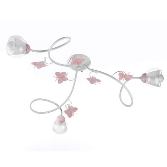 ONLI  Plafonnier 3 lumières pour chambre d'enfant en métal blanc avec papillons peints en rose - 4924/PL3