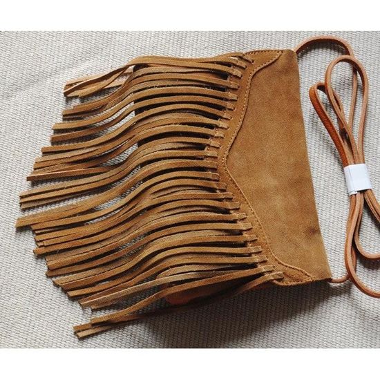 Sac Hippie En Cuir Marron Vintage – Style Navajo, Belle Patine Et Usure Charmante