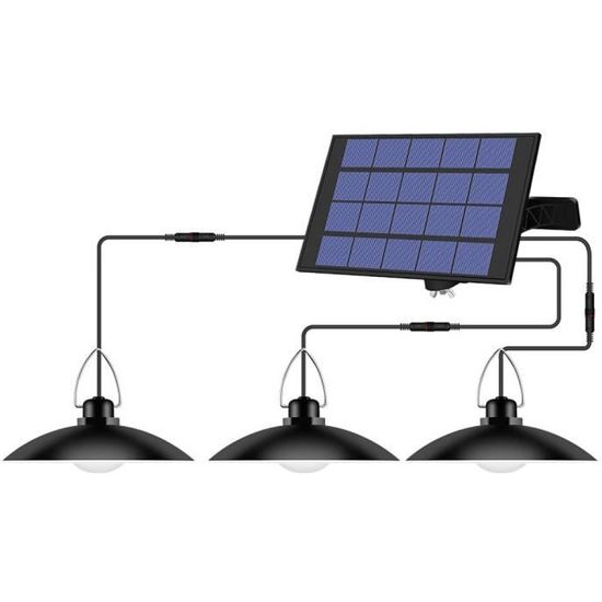 Shed solaire LED Lampe suspension solaire Hanging Lustre étanche avec 3 têtes pour le jardin extérieur Cour Patio Couloir