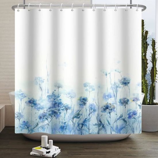 Dazzlewall Rideau Douche Fleurs de Printemps Papillons 180x180cm, Rideaux de Douche Tissu Polyester Anti Moisissure Lavable Imperméable pour Baignoire et Bain avec 12 Crochets