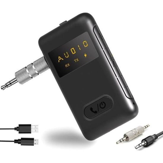 Émetteur Récepteur Bluetooth 5.3 - Double Mode (Émetteur/Récepteur) - Prise Jack 3.5mm - Pour 2 écouteurs - Compatible TV, Voiture, Avion - 6