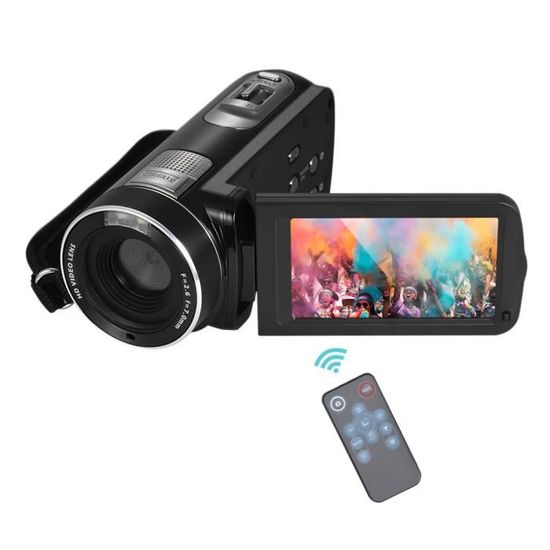 1080P Full HD DV Caméra Vidéo Numérique 16×Zoom Digital Rotation LCD Ecran Tactile Max.24MP Détection de visage+Télécommande