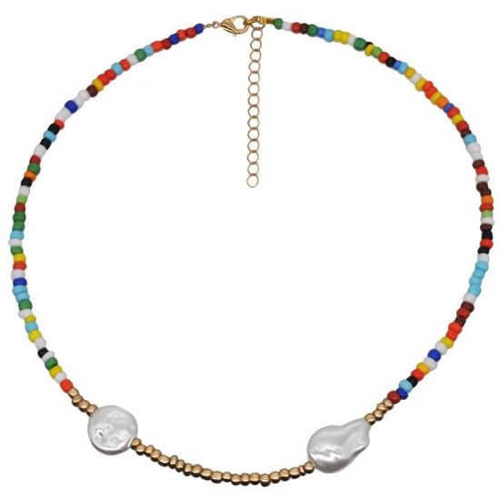 Collier Boho Ras Du Cou Coloré - Bijou Ethnique En Alliage, Motif Plastron, 35 Cm, Rouge, Style Bohème Folk