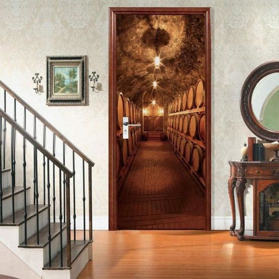 Sticker Porte 3D Autocollant Bouteille De Vin - 80 X 200 Cm, Vinyle Haute Qualité, Décoration Facile Pour Porte, Salon, Chambre