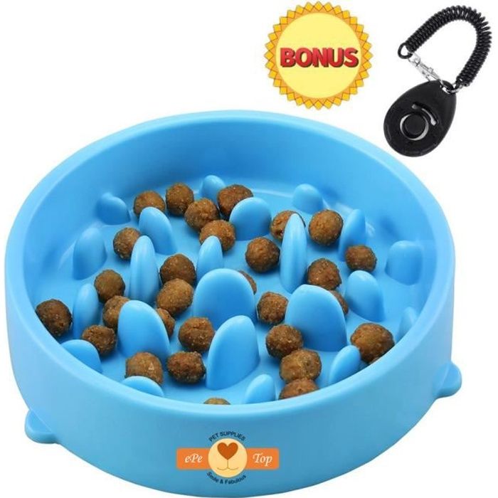 ePeTop Gamelle pour Chiens et Chat Anti Glouton - Favorise une Alimentation Saine et une Digestion Lente - Bleu
