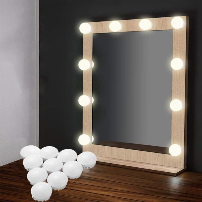 Hollywood Vanity Mirror Light 10 LED à Miroir de Vanité USB alimenté Luminosité Réglable pour Maquillage Table Salle de bains