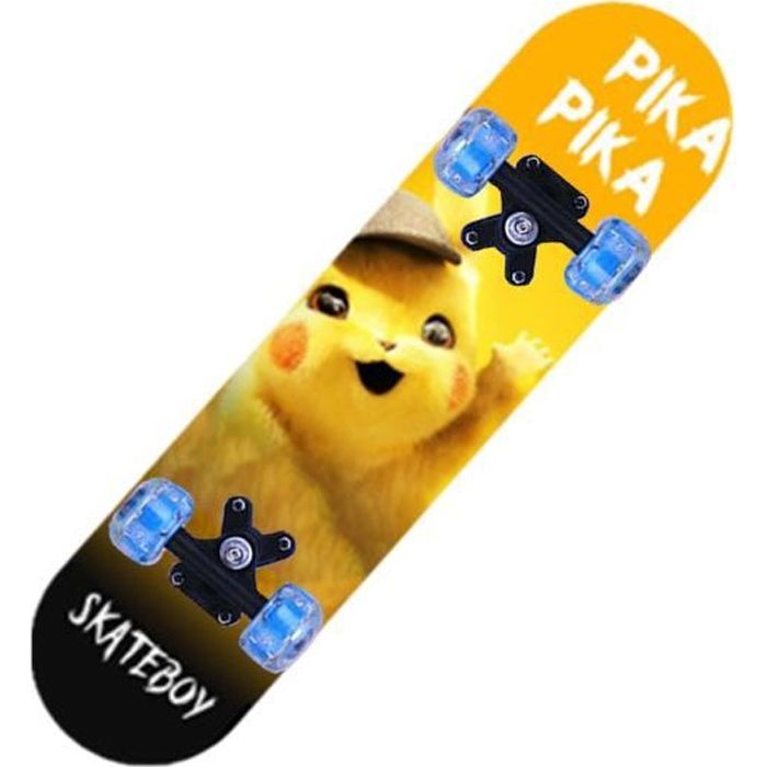 Skateboard débutants, avec éclairage de roue LED, adapté aux filles, garçons, adolescents, débutants-Pikachu