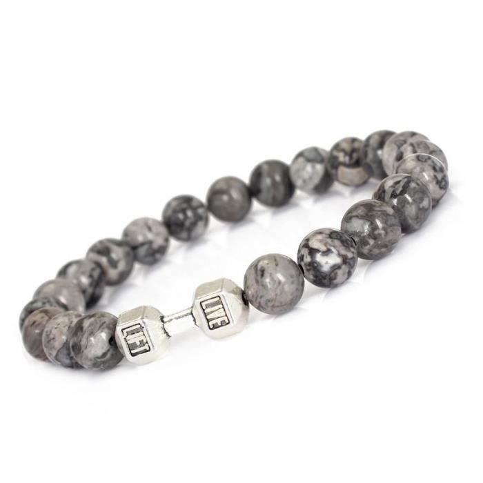 Bracelet en forme d'haltère homme Energy Fitness Perles de BRACELET_argent3045