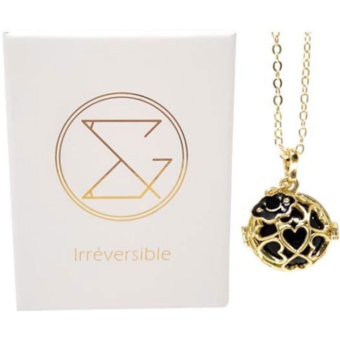 Bola de grossesse cage or avec chaîne - MIA (Nuage/bille noire) - plaquée or véritable - coffret cadeau femme enceinte