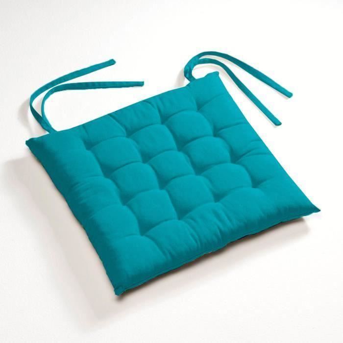 Lot de 2 Galettes de chaises Futon 100% coton 40 x 40 cm - Turquoise