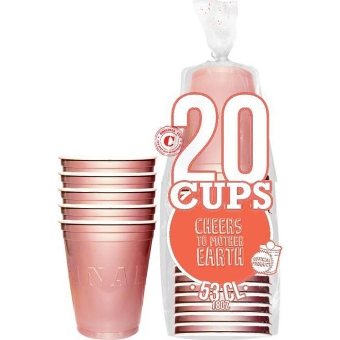 20 GOBELETS XL DE 53CL RÉUTILISABLES- ROSE GOLD BLANC