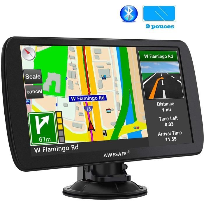GPS 9 Pouces pour Voiture et Poids Lourds, Cartes de 48 Pays européens avec Bluetooth