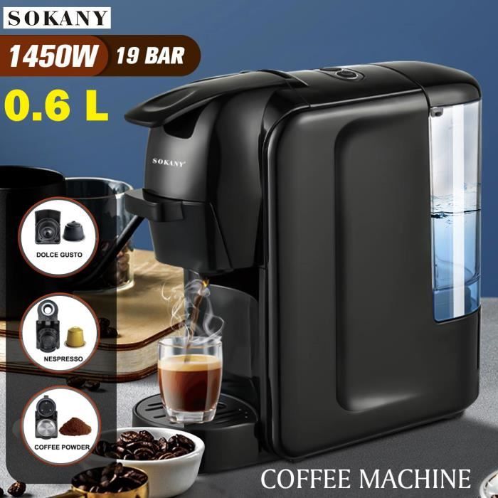 1450W 3 EN 1 Machine à Café à Capsules Expresso Cafetière Filtre Electrique Arrêt Automatique Réservoir d'eau 600ml NOIR