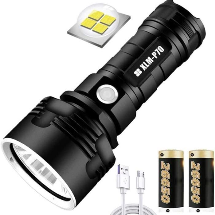 30000-100000 lumens Lampe de poche étanche à LED haute puissance Ultra lumineuse, super lumineuse 3 modes Lampes de po