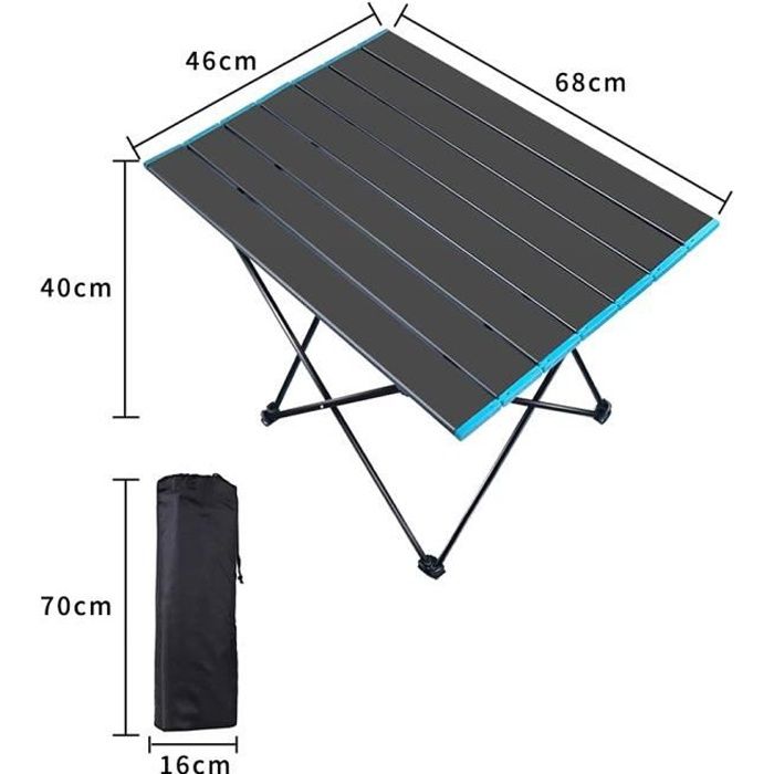 WISS Table de camping extérieure pliable 68·46·40 CM Facile à transport, pour Les activités en Plein air, Plage (NOIR)