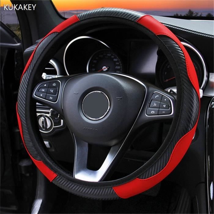 Couvre volant,Couvre volant de voiture universel en cuir pour Fiat 500 Grande Punto Bravo Doblo Ducato Fiorino Freemont - Type Red