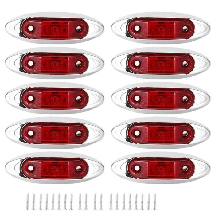 Tbest Lumière latérale à LED 10pcs Feu de Gabarit Latéral 3LED Lampe Piranha Antipoussière Étanche pour Camion Remorque(Rouge