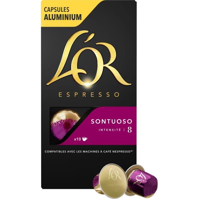 Café capsules L’Or Espresso Sontuoso x10, en aluminium compatibles Nespresso
