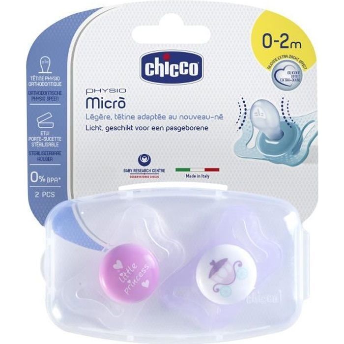 Chicco Physio Forma Micro 0-2m Silicone Lot de 2+ Boite de Stérilisation Couronne Carrosse