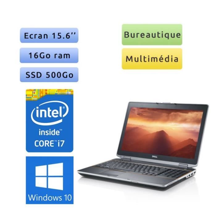 Dell Latitude E6520 - Windows 10 - i7 16Go 500Go SSD - Webcam - 15.6 - Ordinateur Portable Noir