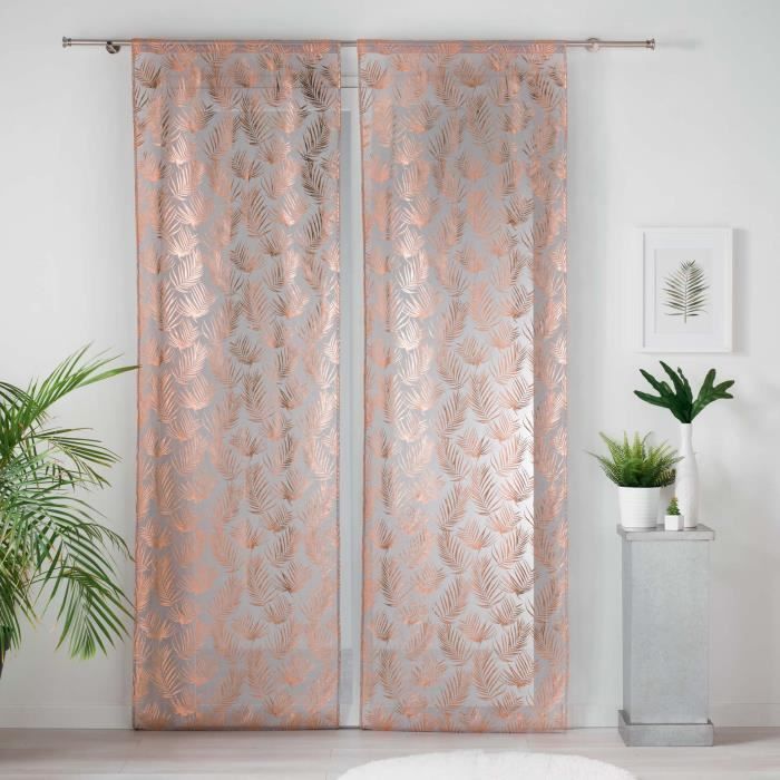 Paire droite passe tringle 2x70x240 voile sable imp metallise kolza Gris/Or rose