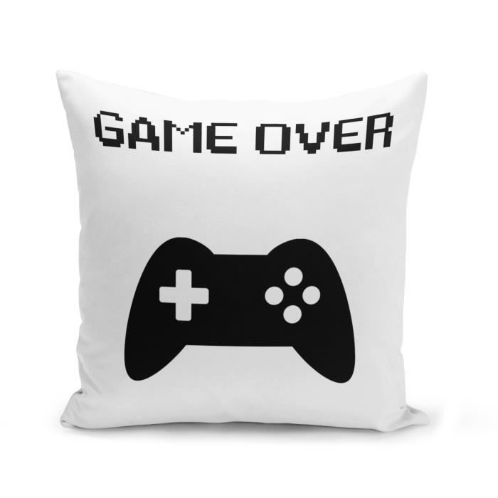 Housse de Coussin 40x40 cm Game Over Retro Gaming Jeux Video Manette Console