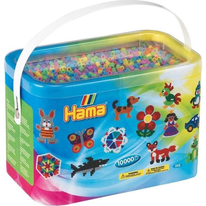 HAMA PERLES 10000 BARIL SEAU PERLES A REPASSER COULEURS PASTELS 20250