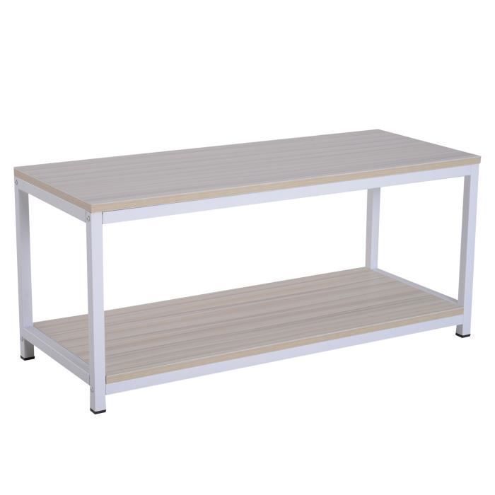 Table basse rectangulaire style industriel avec étagère 100L x 40l x 45H cm MDF E1 beige blanc 100x40x45cm Beige