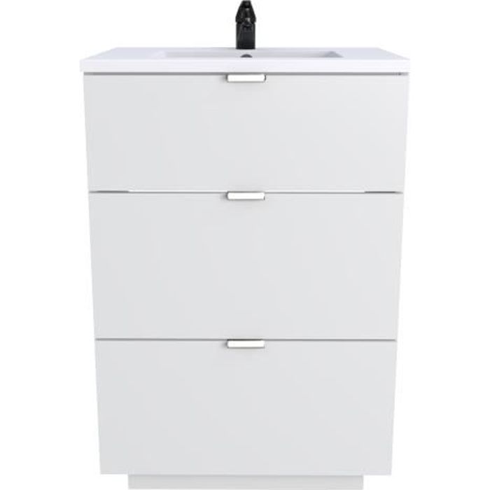 Meuble sous-vasque 3 tiroirs MARBELLA 60 cm + vasque / Blanc