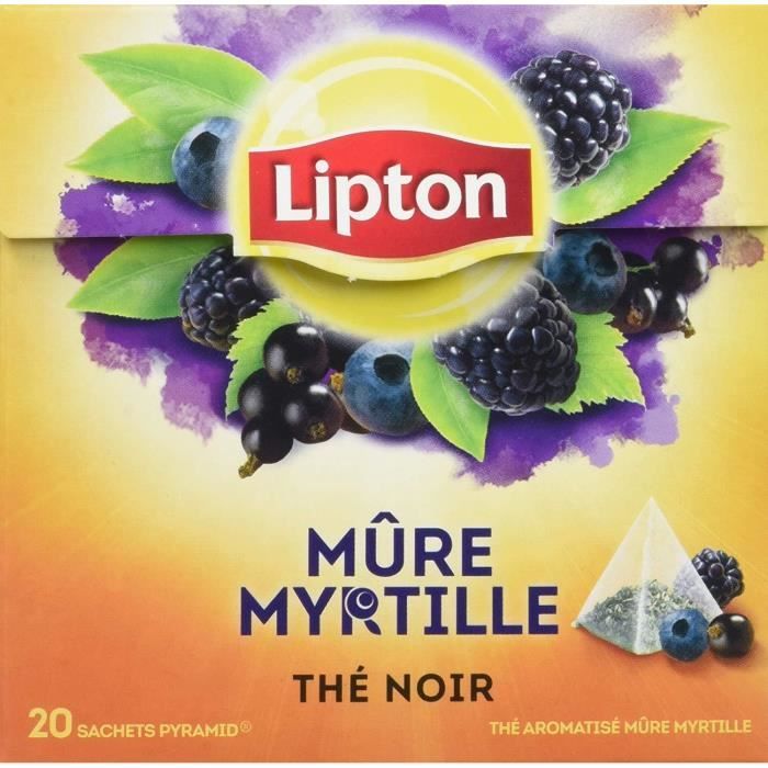 Lipton Thé Noir Mûre & Myrtille, Label Rainforest Alliance 60 Sachets (Lot de 3x20 Sachets)