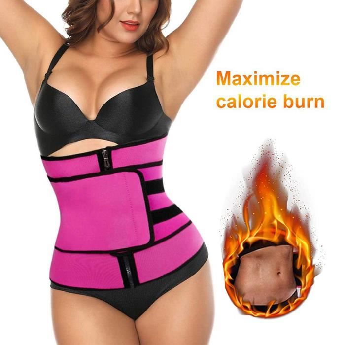 Ceinture de Sudation Femme, Ceinture Amincissante Serre Taille Corset Minceur Femme Ventre Plat - pour Sport - Rose rouge