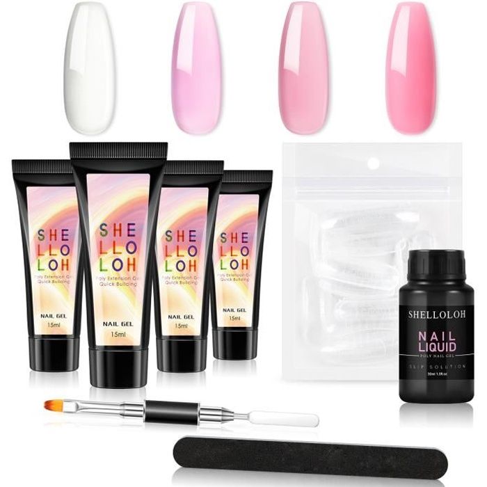 SHELLOLOH Nail Extension Gel Kit Poly Gel Kit Complet Ongles Gel UV Nail Extension Faux Ongles Extension Builder Gel