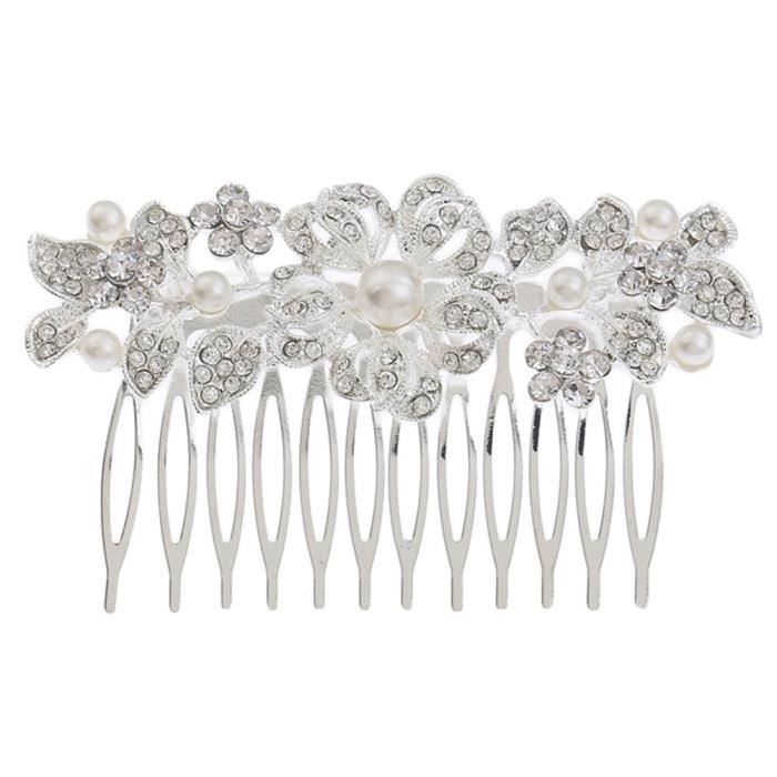 *462◇Cheveux bijoux Femme Mode Peigne Cheveux Fantaisie fleur et pearls de Strass Brillant accessoires belle mariée Deco