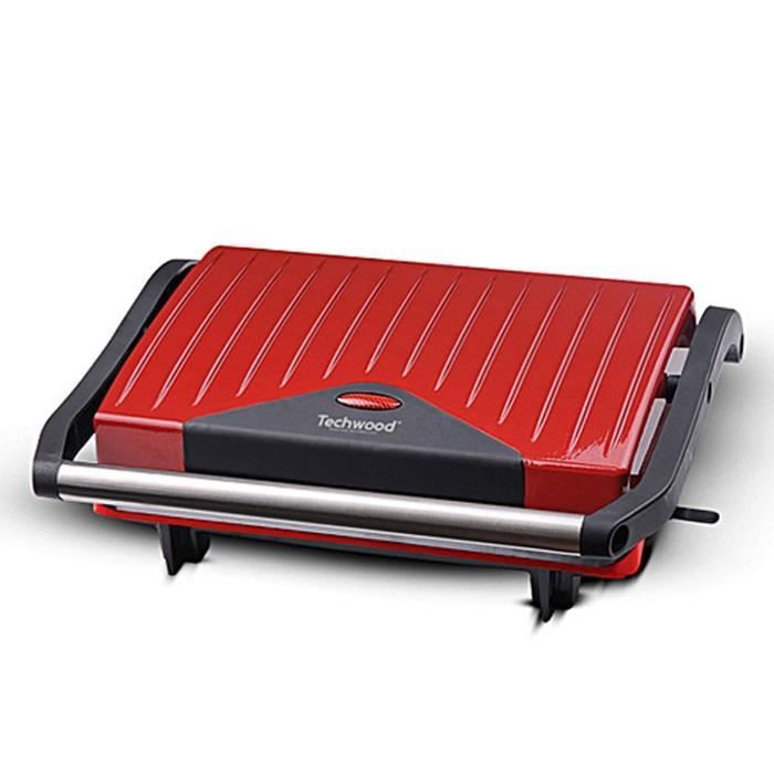 Grill Viande Panini et Burger ROUGE TPG-755 Techwood 750Watts - Plaques anti-Adhésive