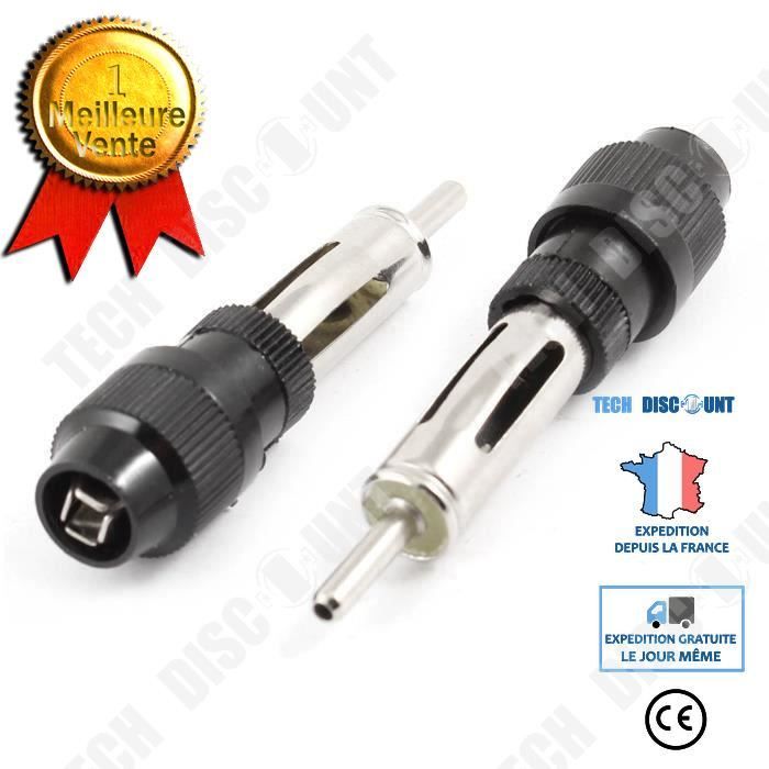 TD® Lot de 2 Pièces d'Antenne Voiture- Radio Fiche d’antenne AM - FM Adaptateur mâle Connecteur Noir