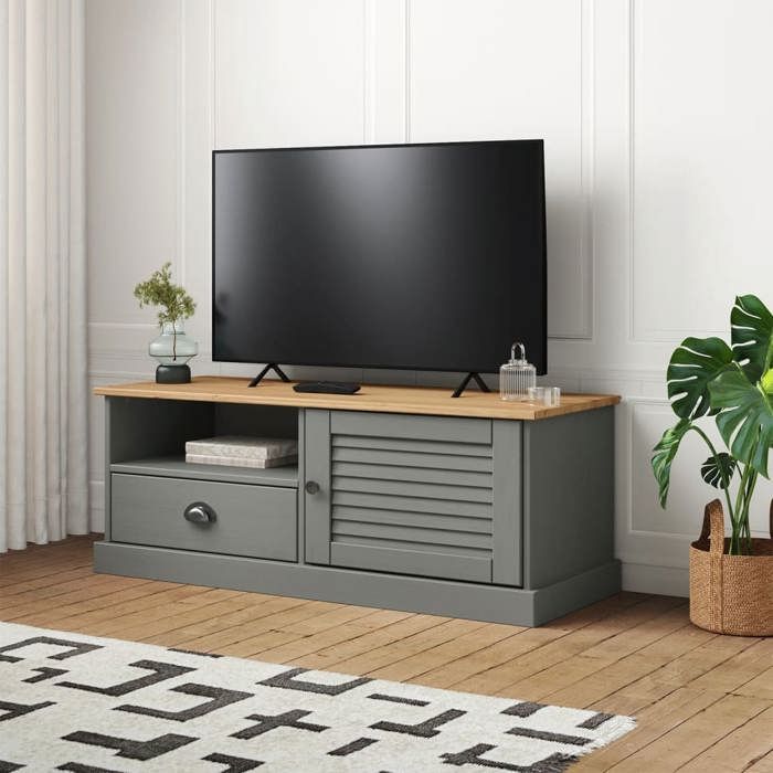 CHIC Armoire Télévision Moderne Meuble TV VIGO gris 106x40x40cm bois massif de pin FR94955