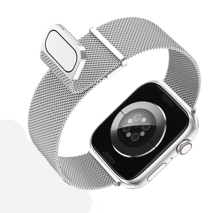 Bracelet pour Apple Watch 42mm 44mm 45mm 49mm Series 9 8 7 6 5 4 3 2 1 SE Metal magnetic en acier inoxydable Argent - Visiodirect
