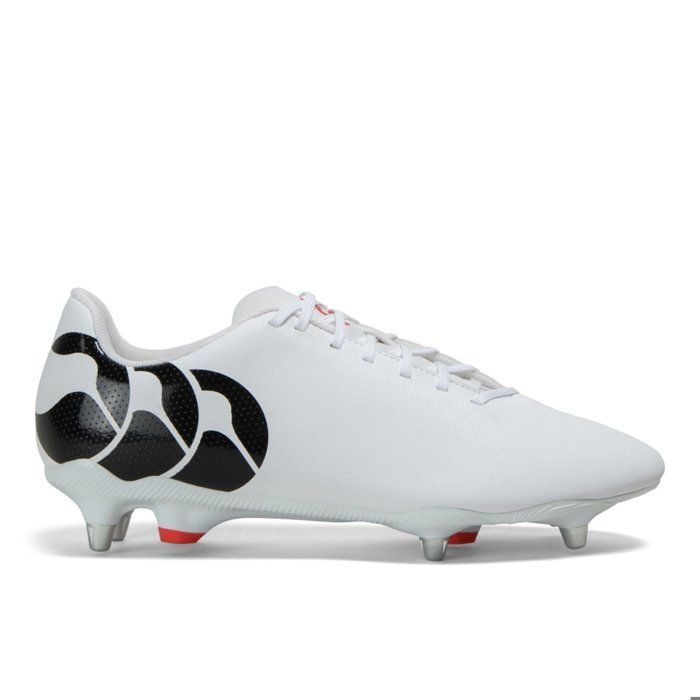 Canterbury Speed Raze - Chaussures de rugby blanches terrains gras (6 crampons métal + 3 TPU)