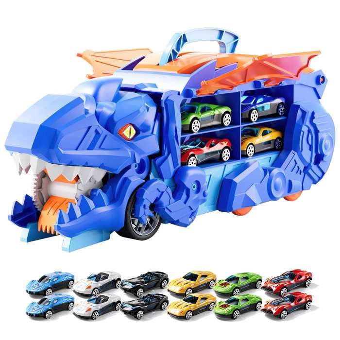 Jouets de Camion de Dinosaure pour Garcon avec 12 voitures Camion Avaleur de Dinosaures pour Enfants Voiture en Alliage