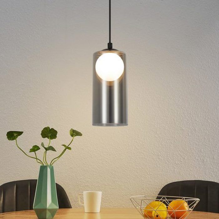 Lampe à suspension - NETTLIFE - Ovale - Gris fumé - Hauteur réglable - Culot G9