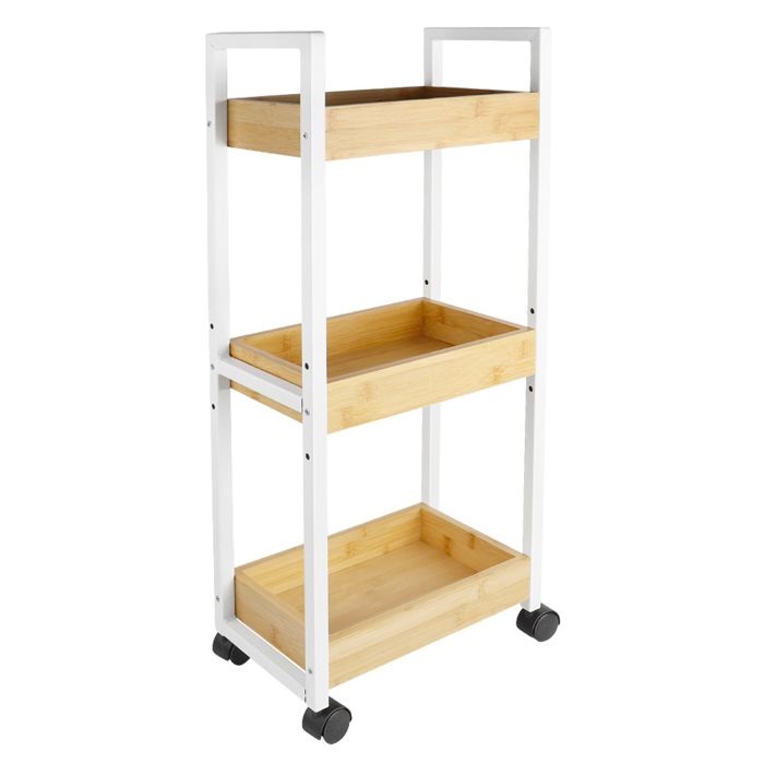 VIVOLILV - Desserte Bois - 36x20x80cm - Chariot de Rangement à roulettes 3 Niveaux - Style Naturel